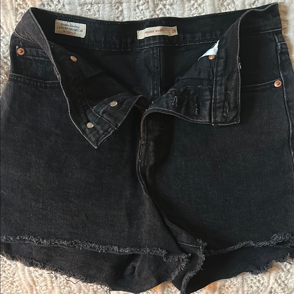 Levi's Black Jean Shorts with Raw Hem and Vintage Look